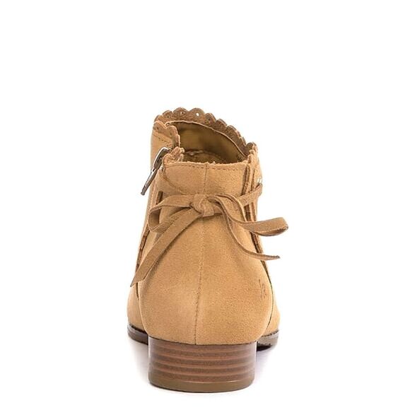 New! JACK ROGERS Charlotte Scalloped Suede Ankle Booties Boots Waterproof Oak - Picture 4 of 10